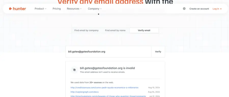 email verification with hunter.io