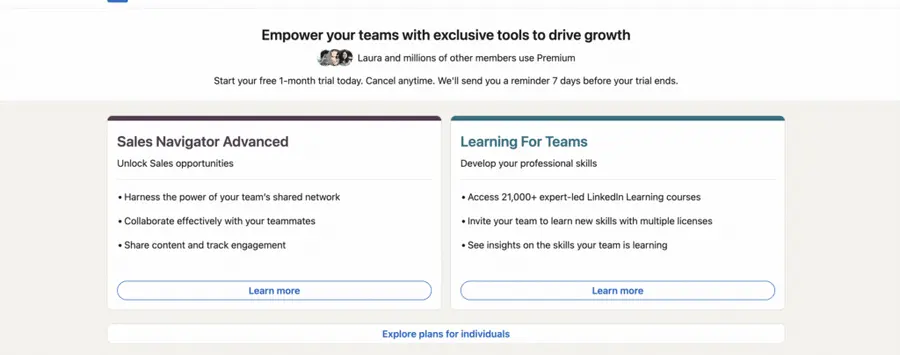 linkedin premium plans free trial for individuals