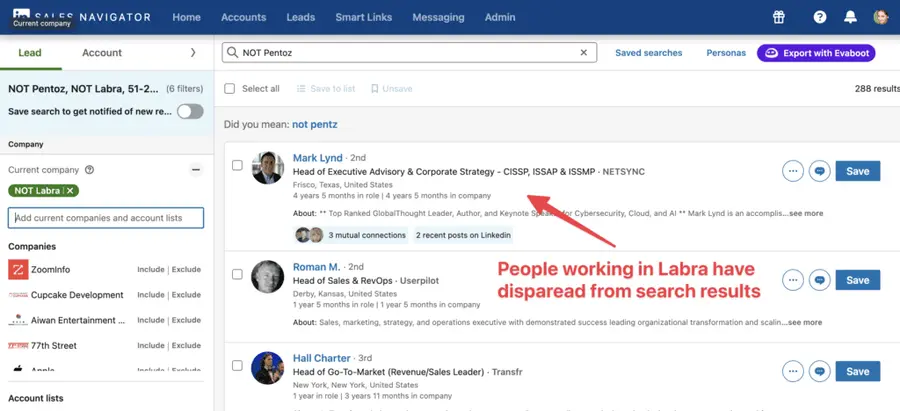 lead search company exclusion linkedin