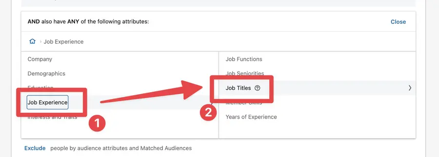 selezionare il titolo del lavoro abm targeting linkedin ads