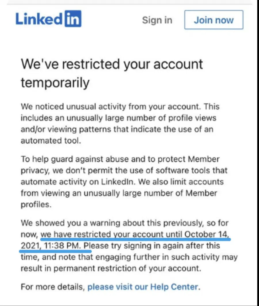 linkedin temporary restriction