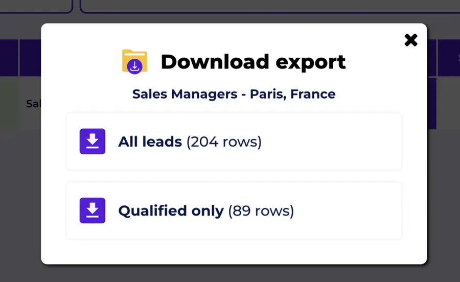Export lead list from sales navigator with evaboot extension
