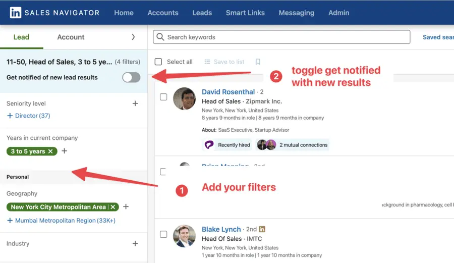 save a search sales navigator