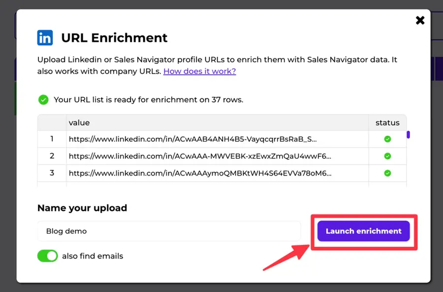 launch linkedin contact enrichment