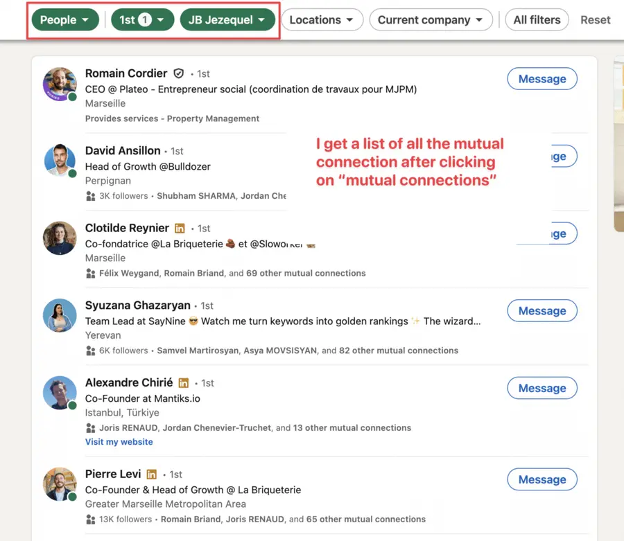click on the mutual connections to see all the people you both are connected