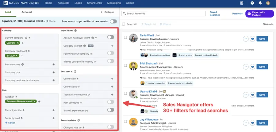 sales navigator filters for lead searches
