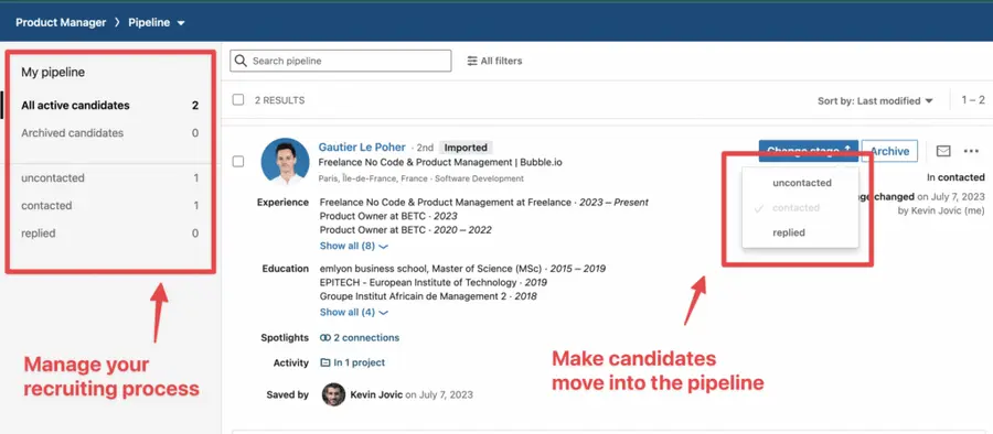linkedin recruiter lite pipeline feature