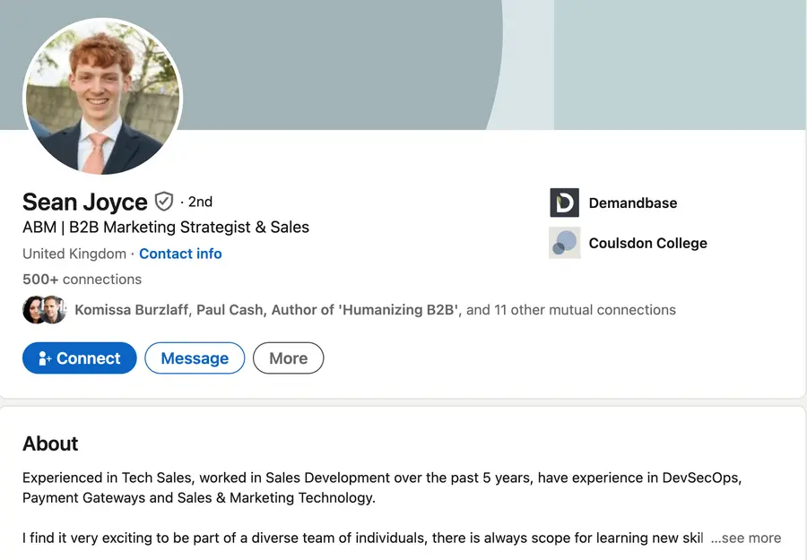 LinkedIn headline example with keywords