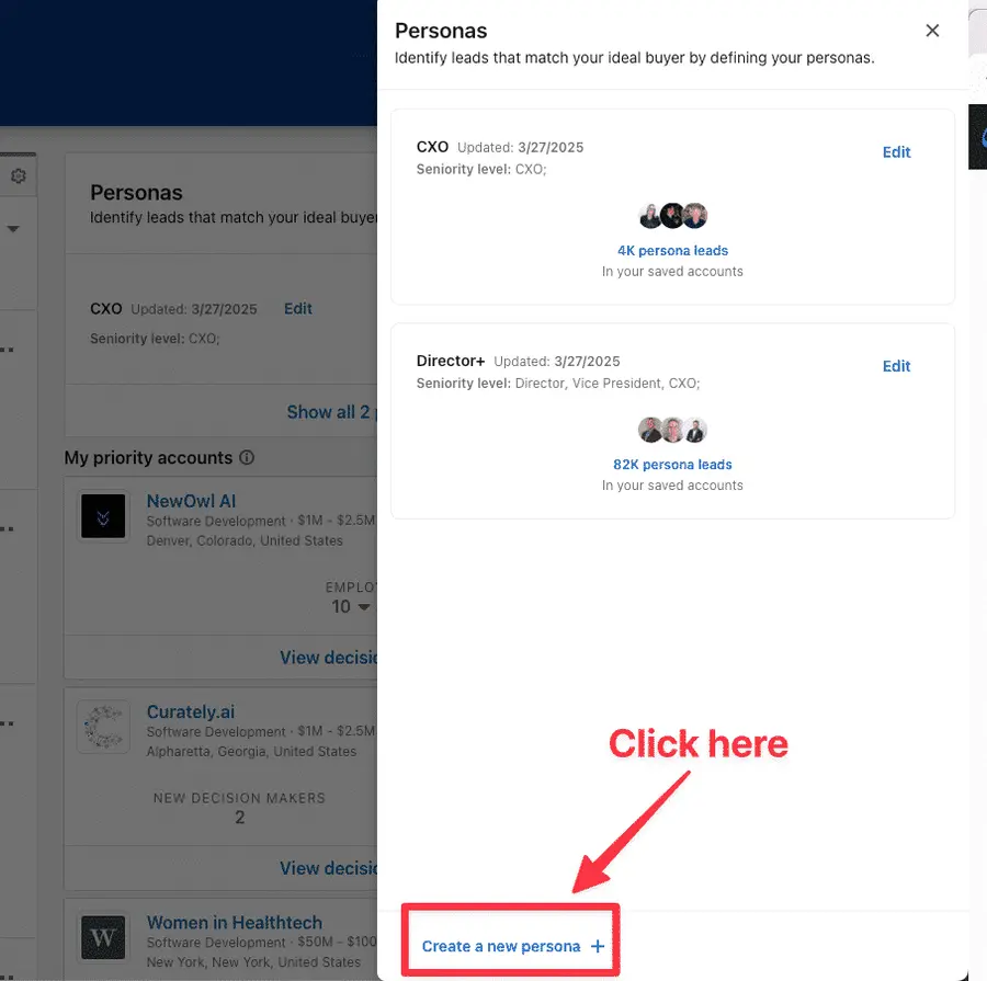 create a new persona sales navigator