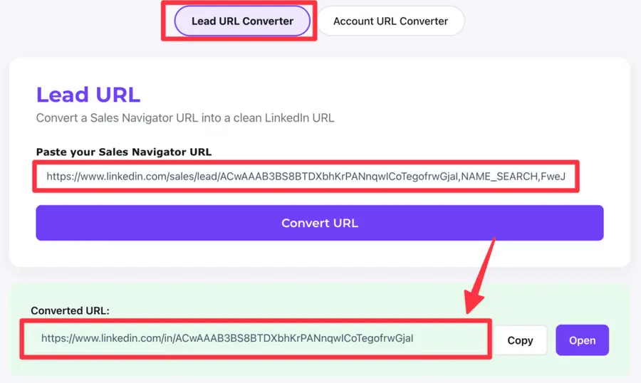 sales navigator lead url converter