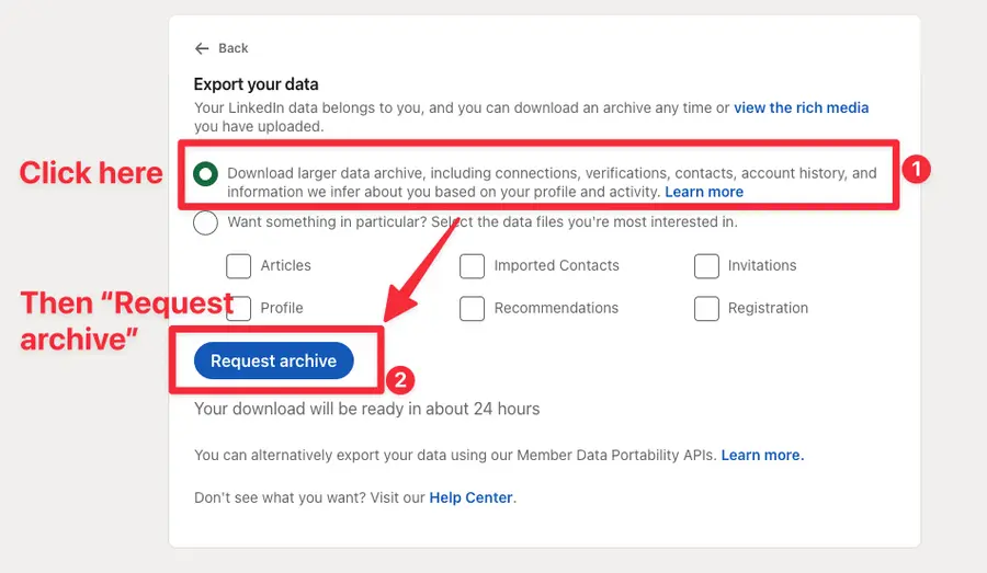 export linkedin data