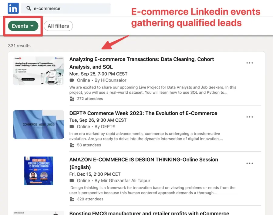 linkedin event ecommerce businesses
