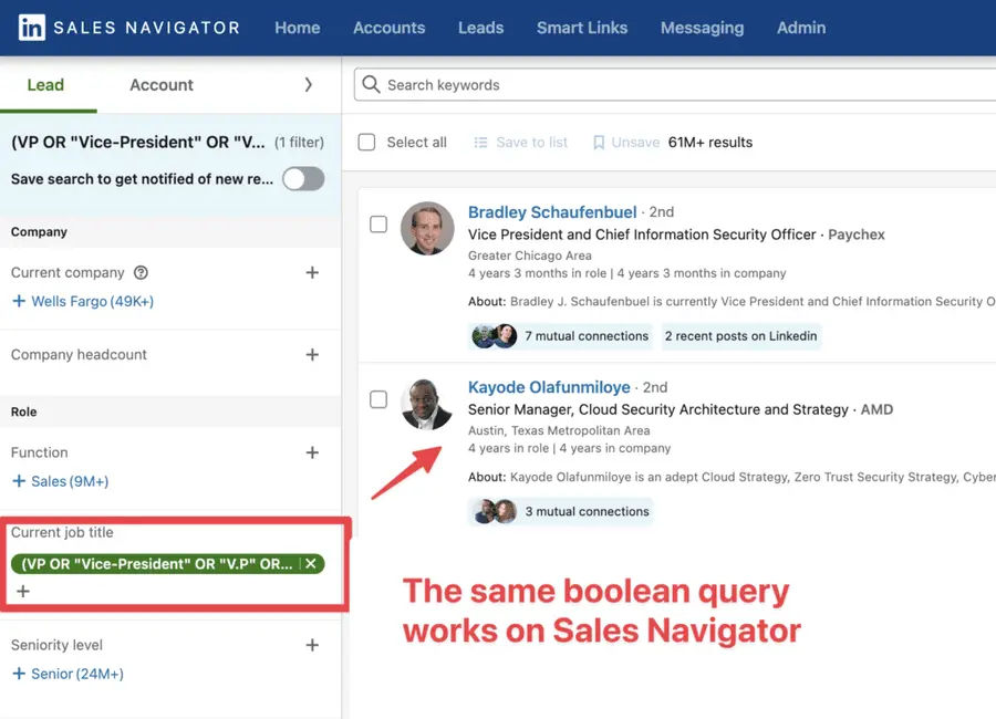 sales navigator advanced search filters