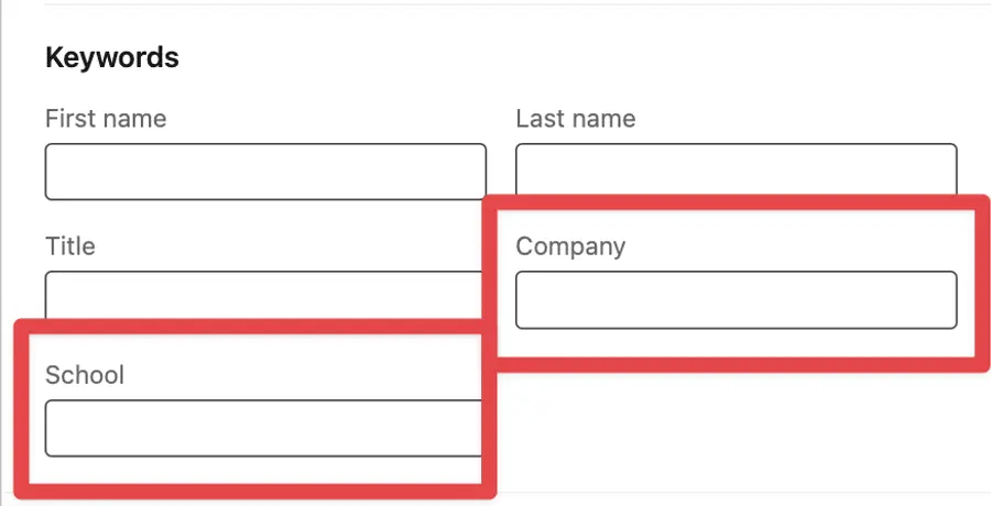 keyword company and school linkedin filter