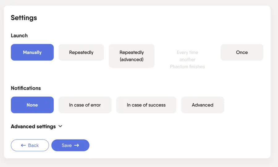 Impostazioni esportazione ricerca linkedin