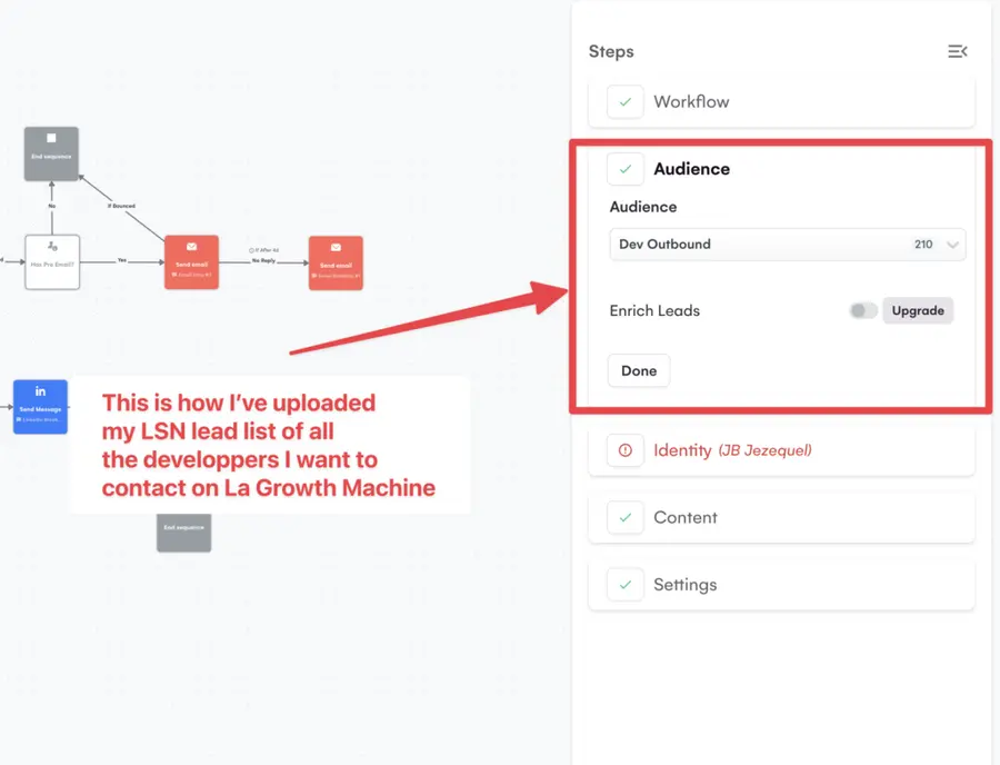 upload lead lists to lagrowthmachine to launch your cold email campaign