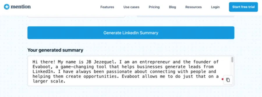 Generated Summary by LinkedIn Summary Generator
