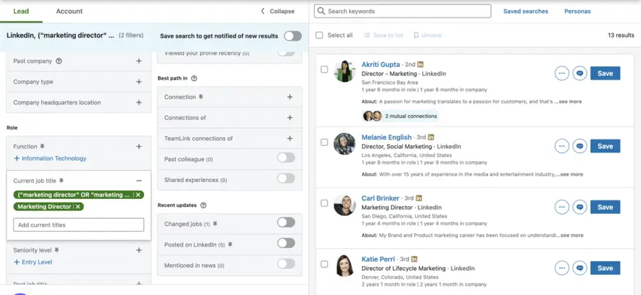 linkedin sales navigator search results you can choose from