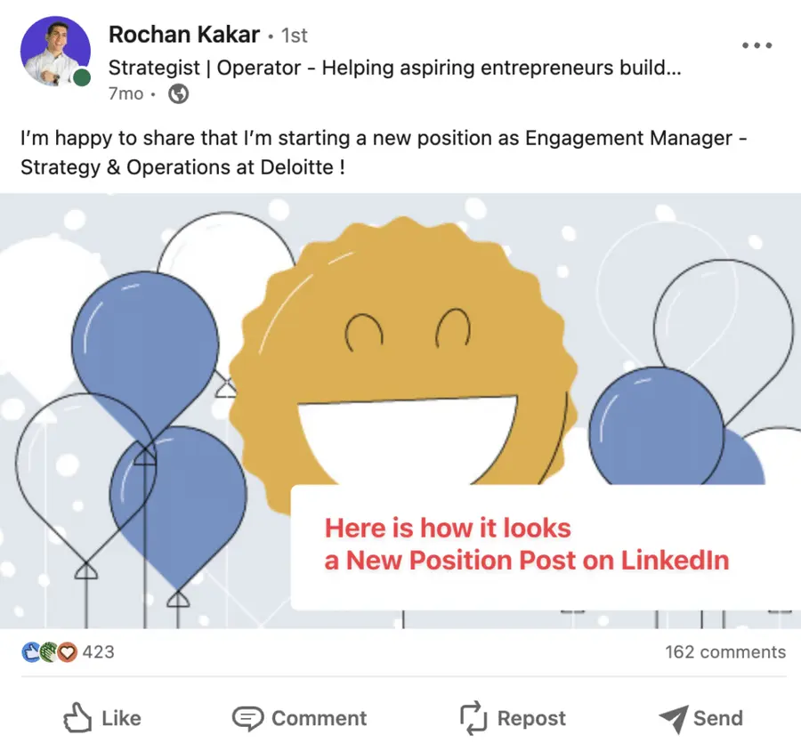 congratulate your connections on linkedin for starting a new job position