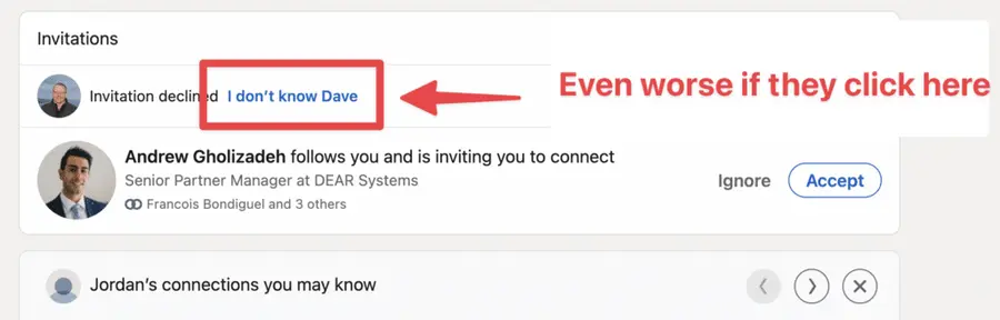 I dont know this person button linkedin