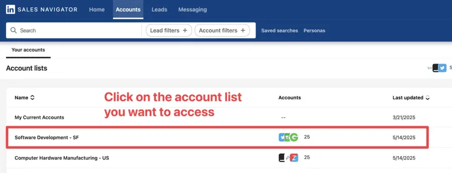 access saved account list sales navigator