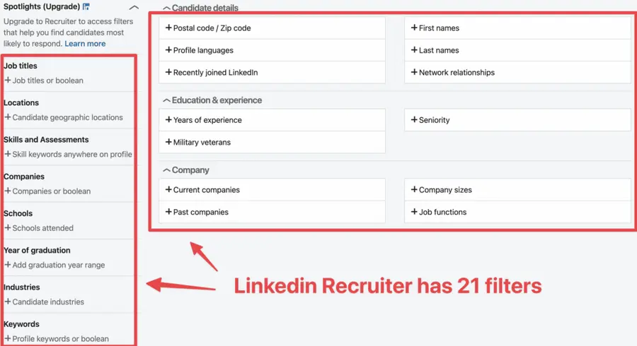 filtres de recruteur LinkedIn vs sales navigator