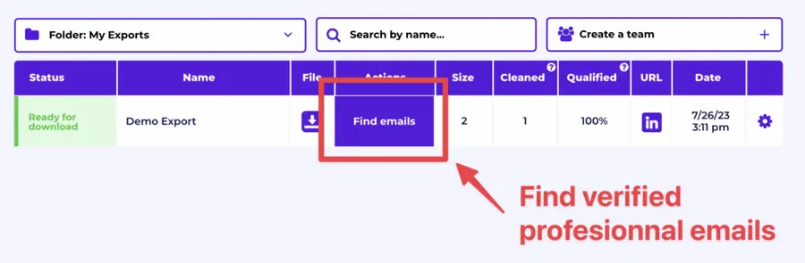 esportazione risultati di ricerca Linkedin Sales Navigator con le e-mail