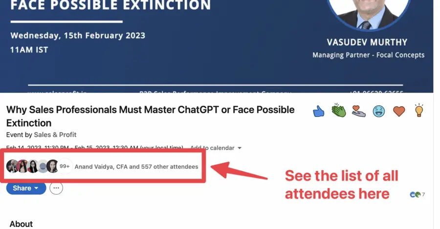 linkedin event attendees list