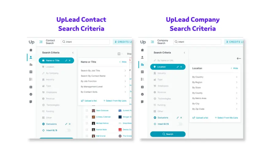 uplead contact and company search filters