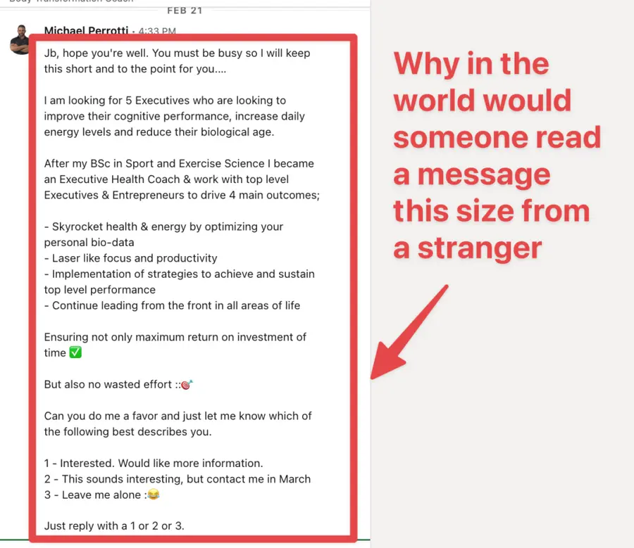spammy linkedin message