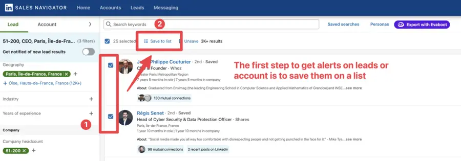 save lists to get sales navigator alerts