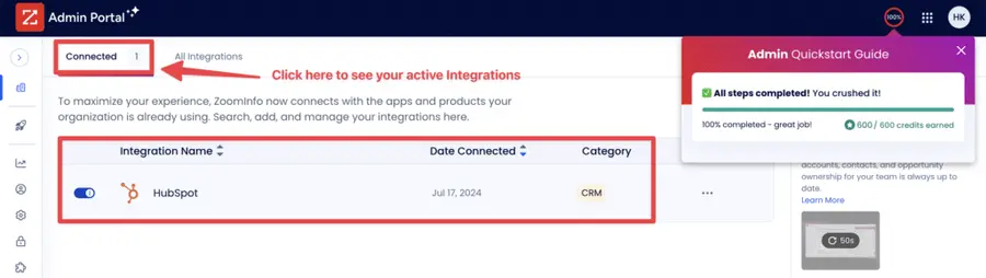connect crm hubspot to zoominfo