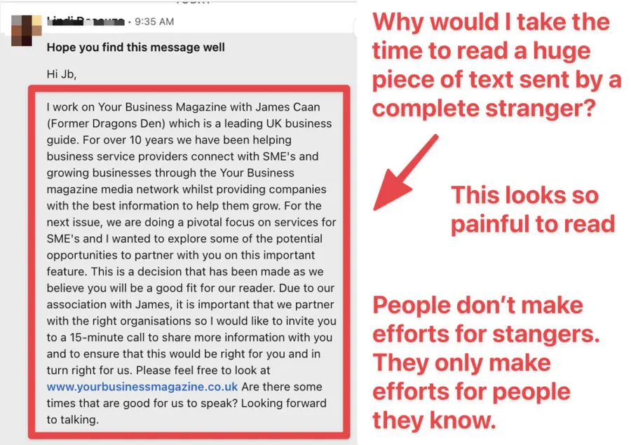 linkedin prospecting messages bad example