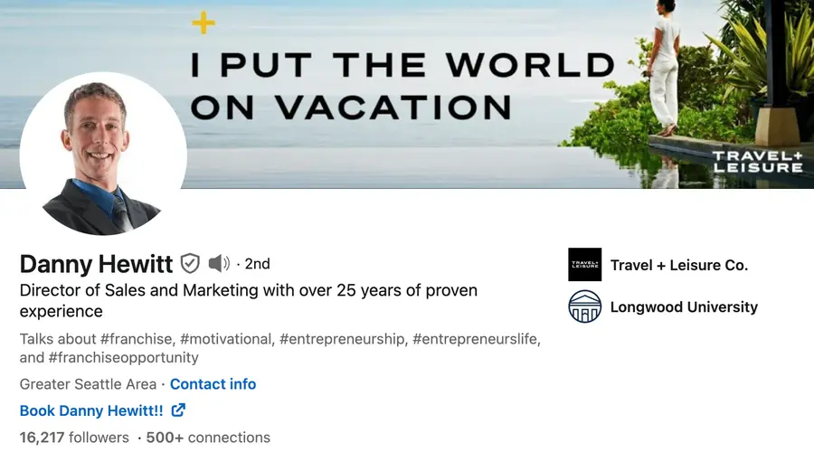 LinkedIn headline example with sales experience