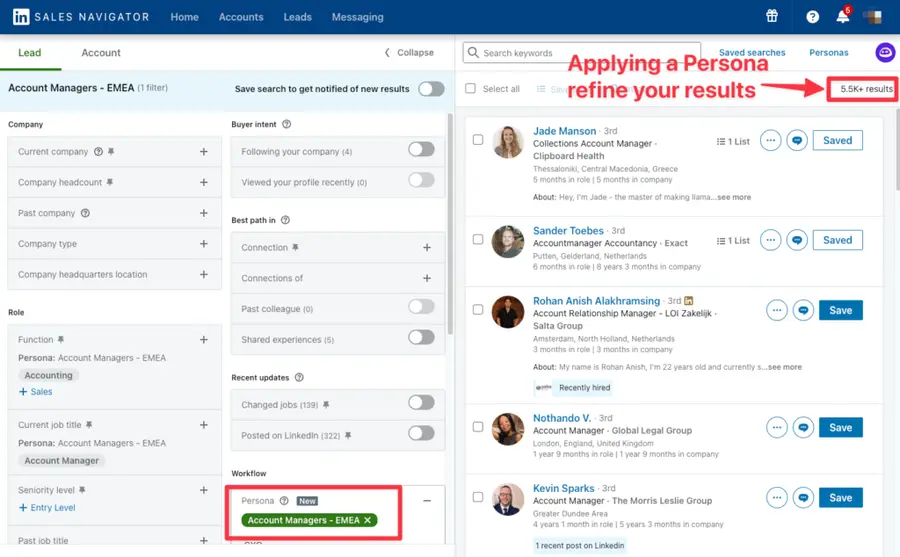 personas filter sales navigator