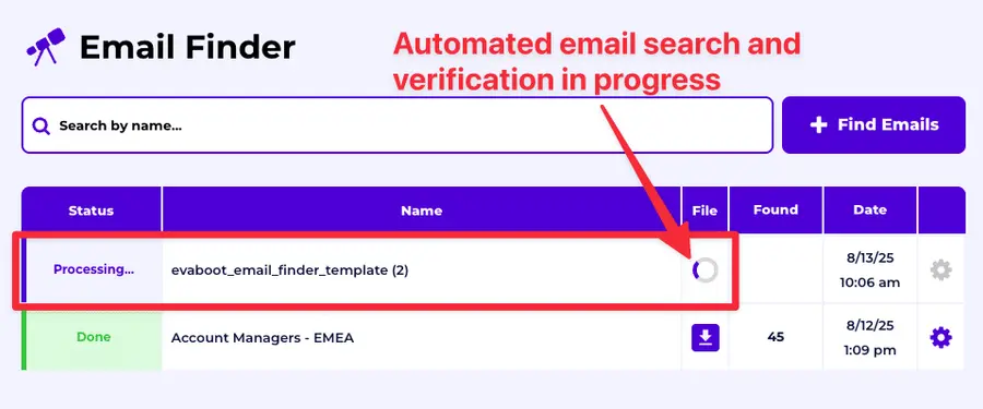 Automated email search and verification process