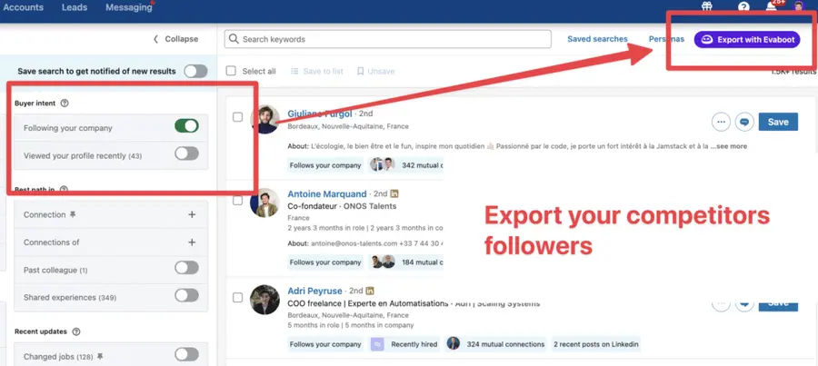 export linkedin followers competitors