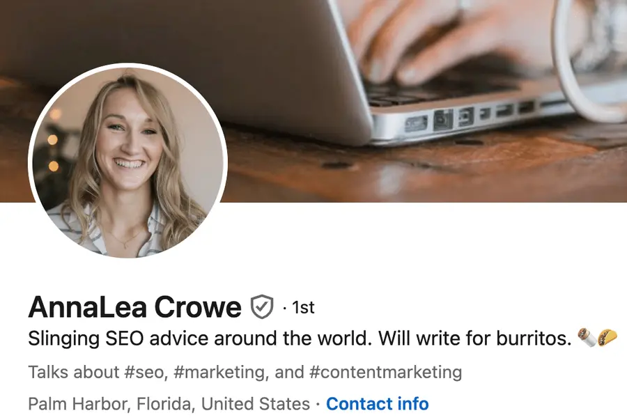 Personal LinkedIn headline example