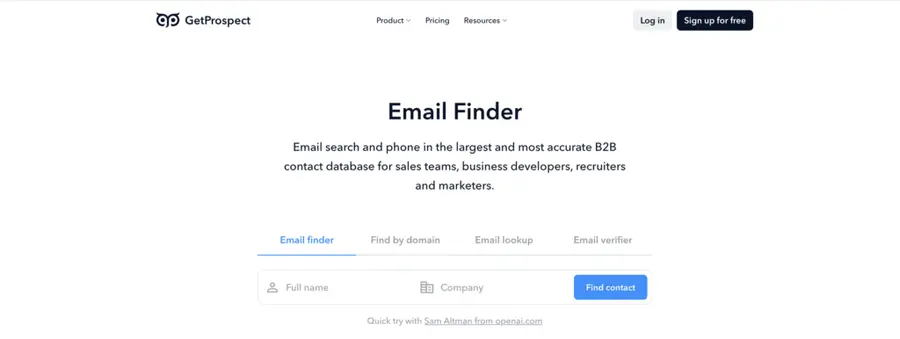 getprospect email finder and email verification tool