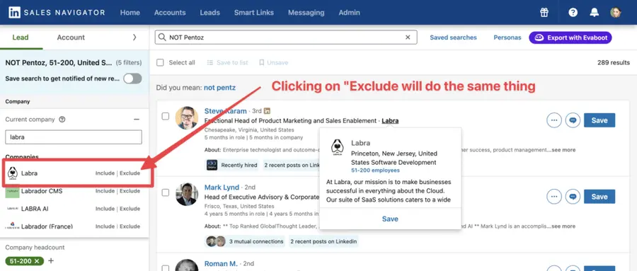 exclude company filters linkedin sales navigator