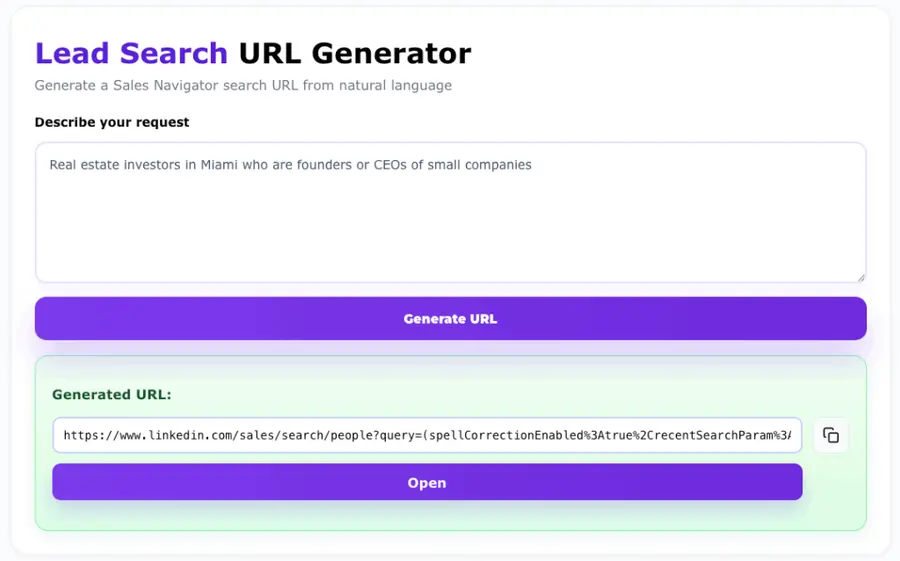 Sales Navigator URL Generator for real estate agents