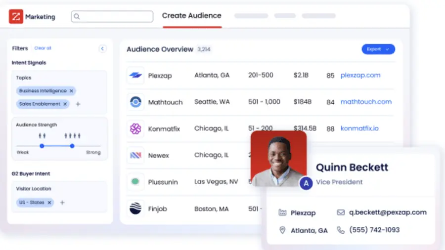 zoominfo marketingos interface create audience