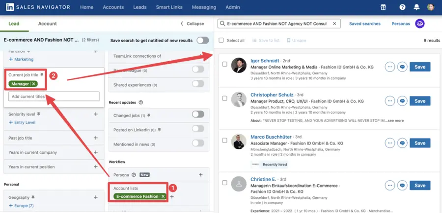 sales navigator lead search results e-commerce