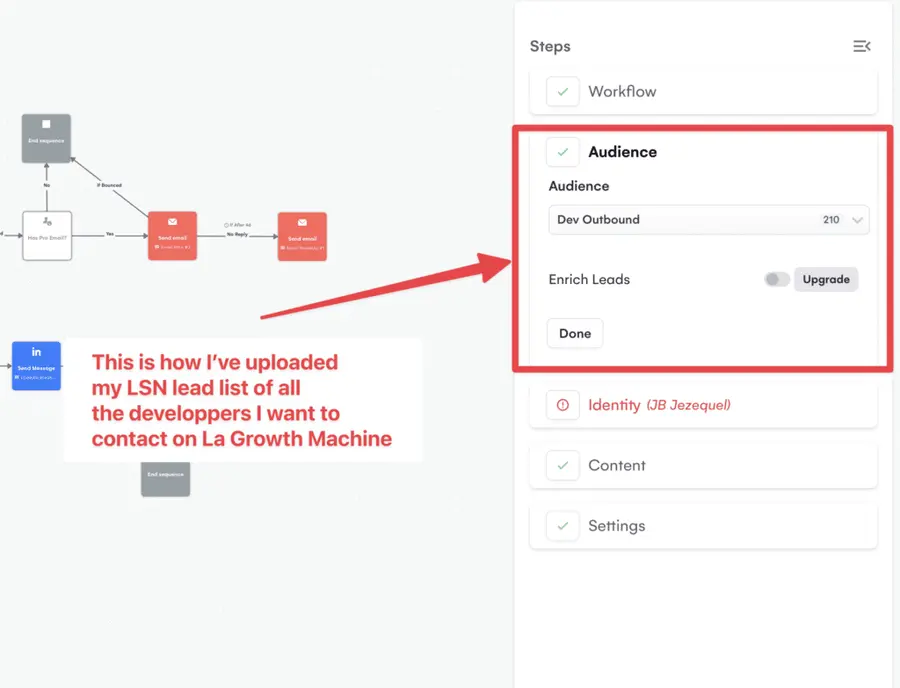 upload lead lists to lagrowthmachine to launch your email outreach campaign