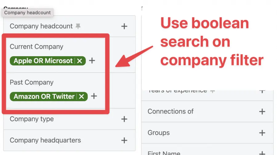 company boolean search linkedin