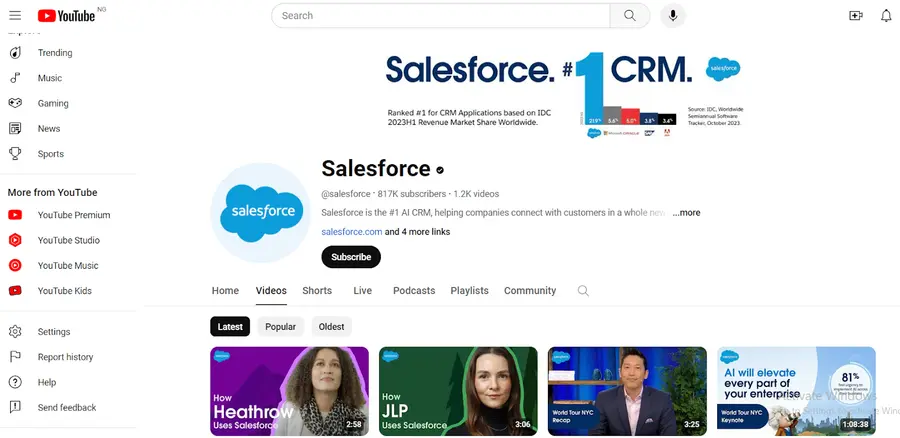 Salesforce B2B YouTube Channel Example