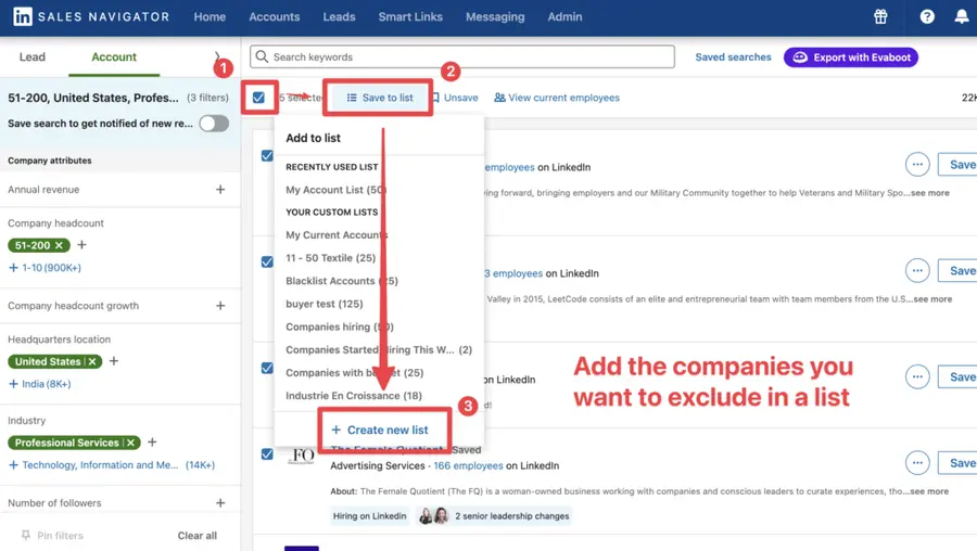create list company to exlude linkedin