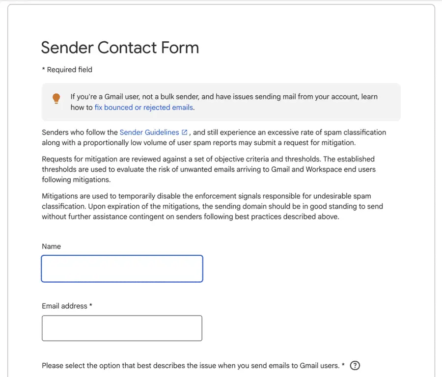 bulk sender contact form