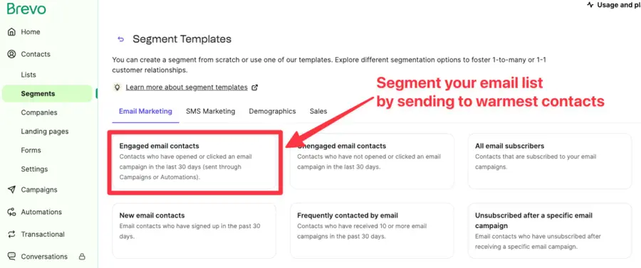 segment email list engaged contacts
