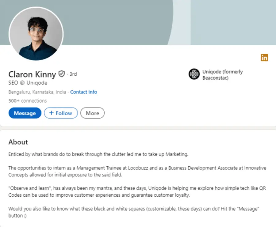 Optimized LinkedIn profile Claron Kinny
